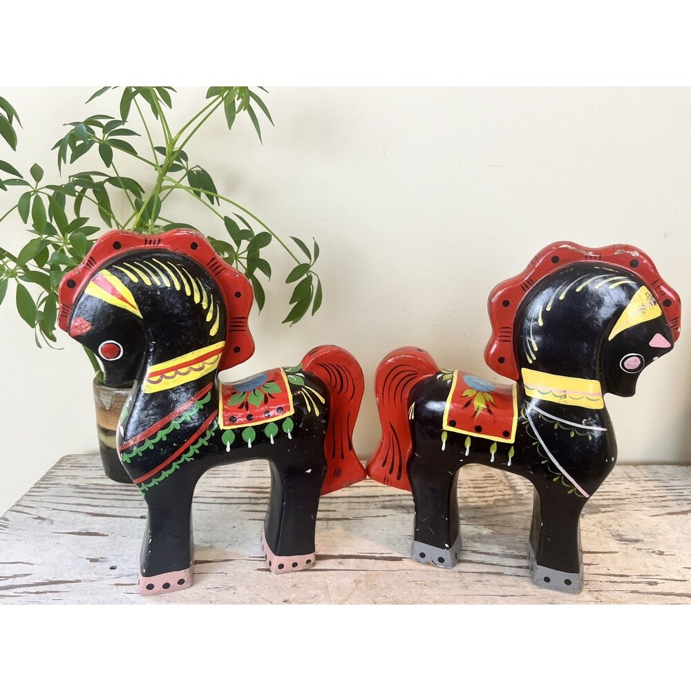Vintage Hand Painted Lacquered Russian Folk Art Wood Horses Set Figurines USSR - Picture 7 of 12